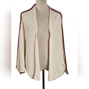 Mango Cream with Red Trim Bat Wing Cardigan Sweater